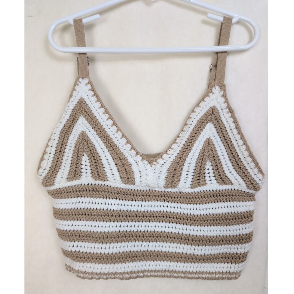 Hollister tan white striped crochet top Size XS Festival Boho Cottagecore Summer